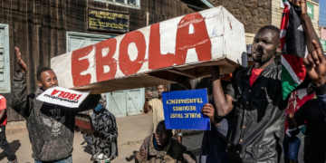 KENYANS ARRESTED PROTESTING US EBOLA CENTRE.